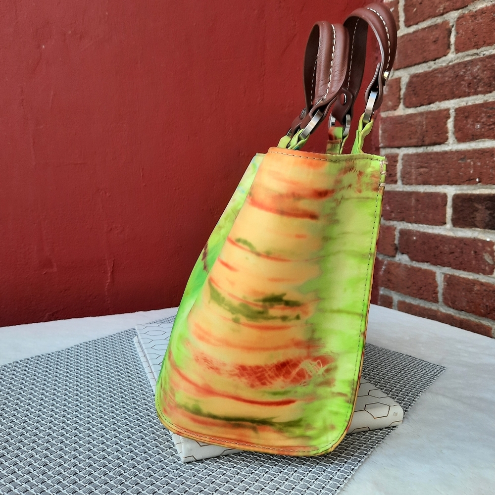 Donald Pliner Abstract Tie Dye Small Satchel Handbag Purse Rare Travel Wedding - Picture 4 of 12